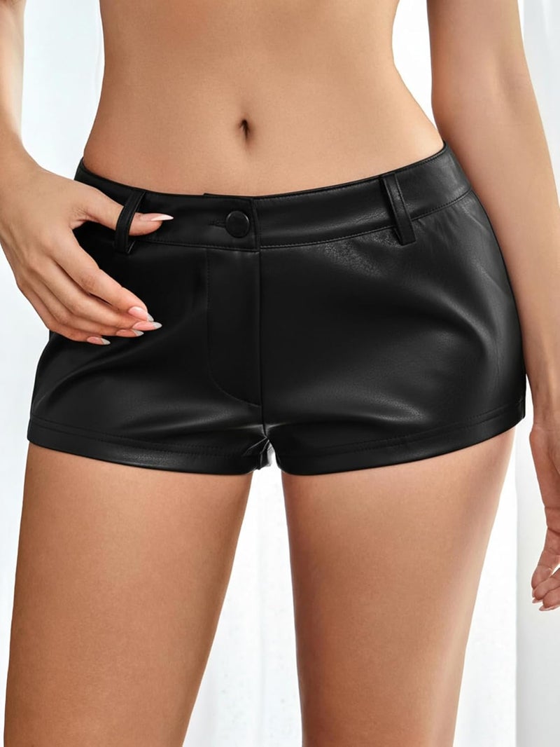 SweatyRocks شورتات جلدية PU عتيقة للنساء منخفضة الخصر لحفلات النوادي والشارع - Image 5